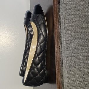 Ann Taylor Flats Womens 6.5M black,  leather quilted and patent leather